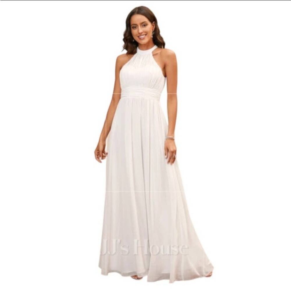 JJ's Housel‎ Floor Length Chiffon Special Occasion Wedding Dress In Ivory Small